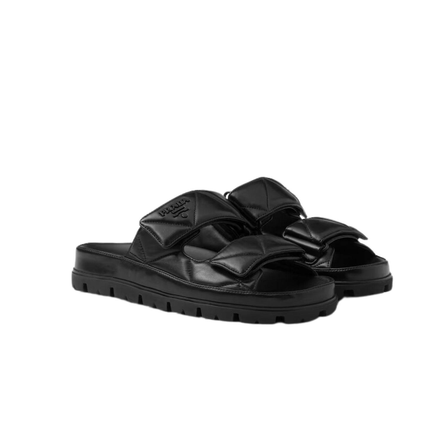 Pra*a Padded Nappa Sandals Black For Women 1XX701_038_F0002_F_020