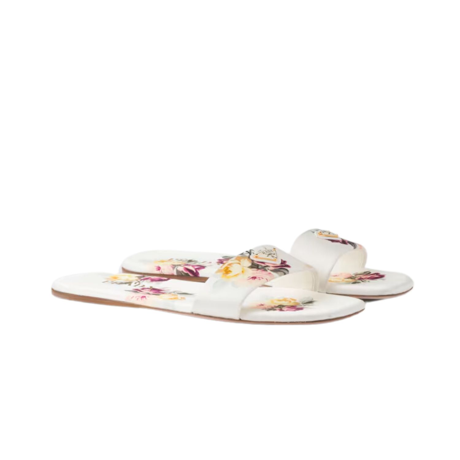 Pra*a Printed Satin Slides White For Women 1XX355_3LPE_F0627_F_D005