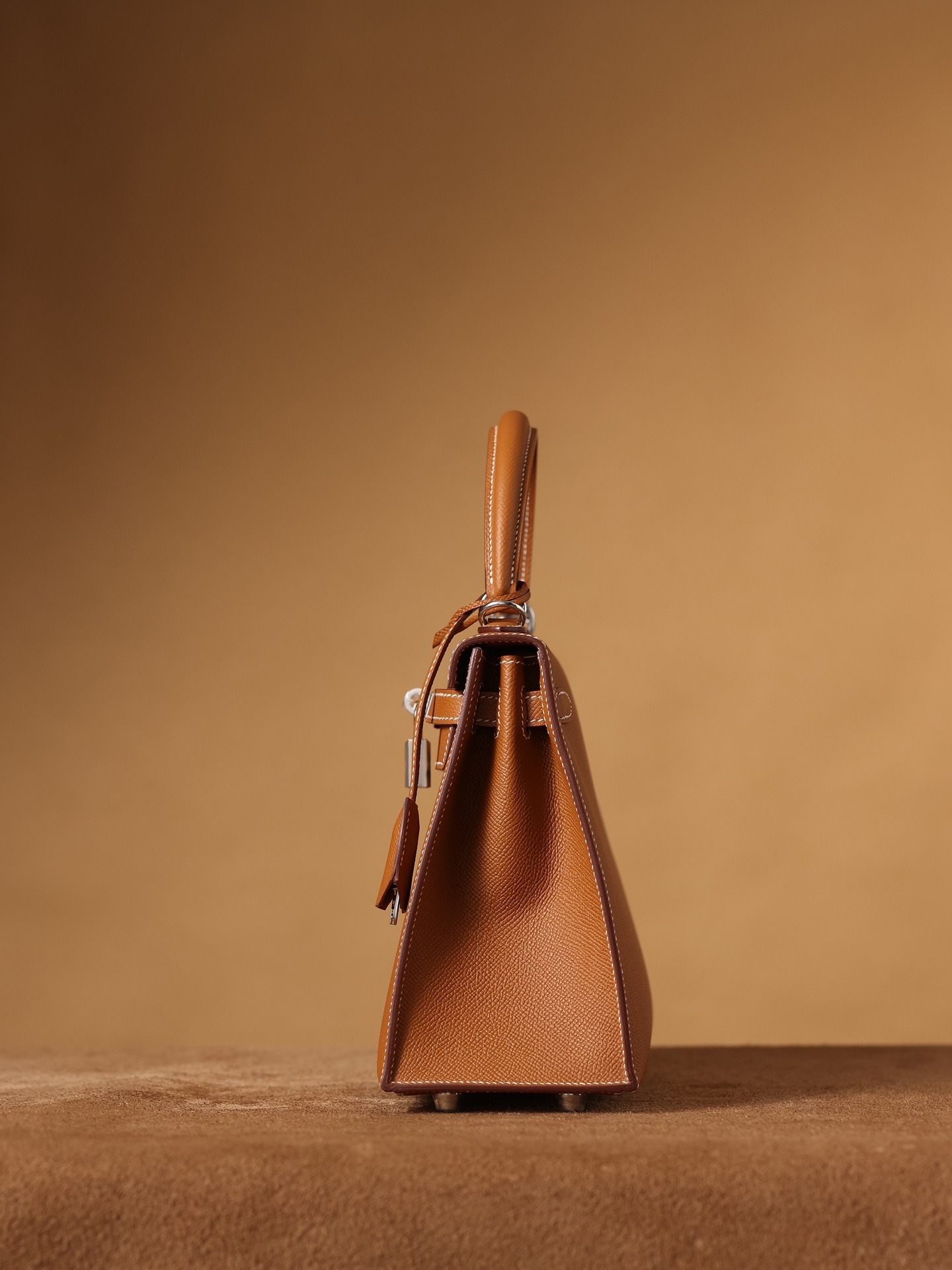 H**me5 Kelly Epsom Silver Tone Lock Bag Brown For Women 9,8in/25cm