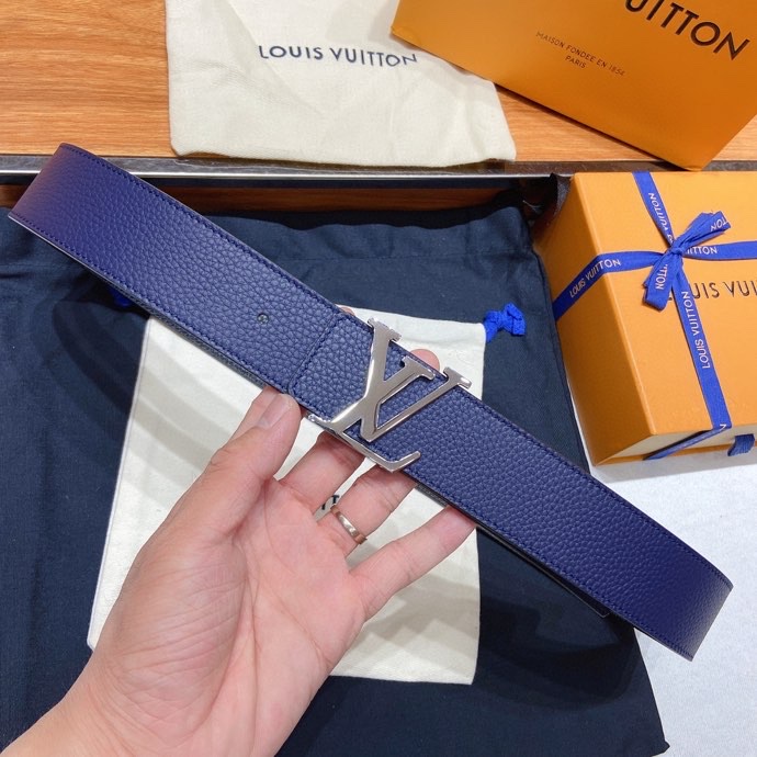 L0vis Vvtt0n Silver Tone Buckle LV Iconic Belt Dark Blue For Women