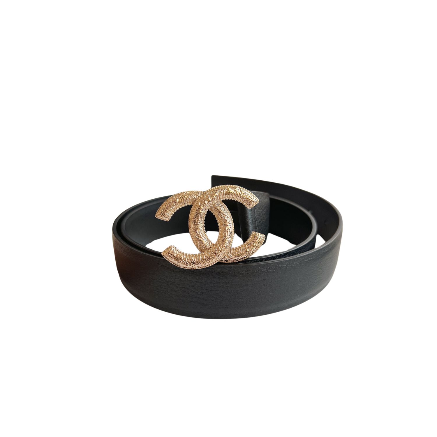 Ch**el Attach Stone Metal CC Belt Black For Women