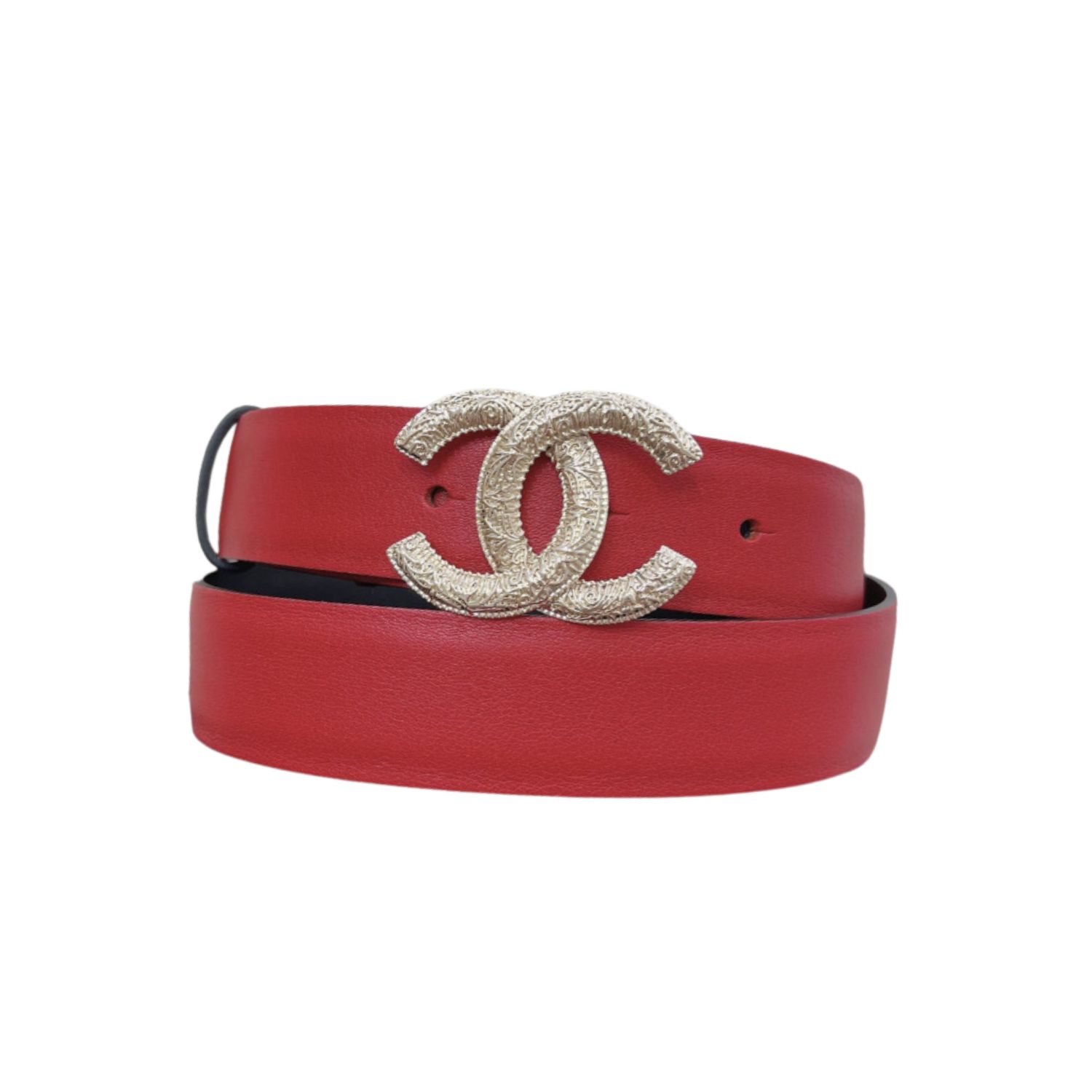 Ch**el Attach Stone Metal CC Belt Red For Women