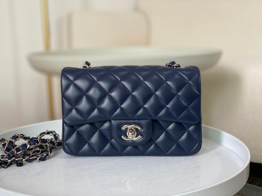 Ch**el Classic Handbag Navy Blue For Women, Women’s Bags, Shoulder And Crossbody Bags 10.2in/20cm A01112