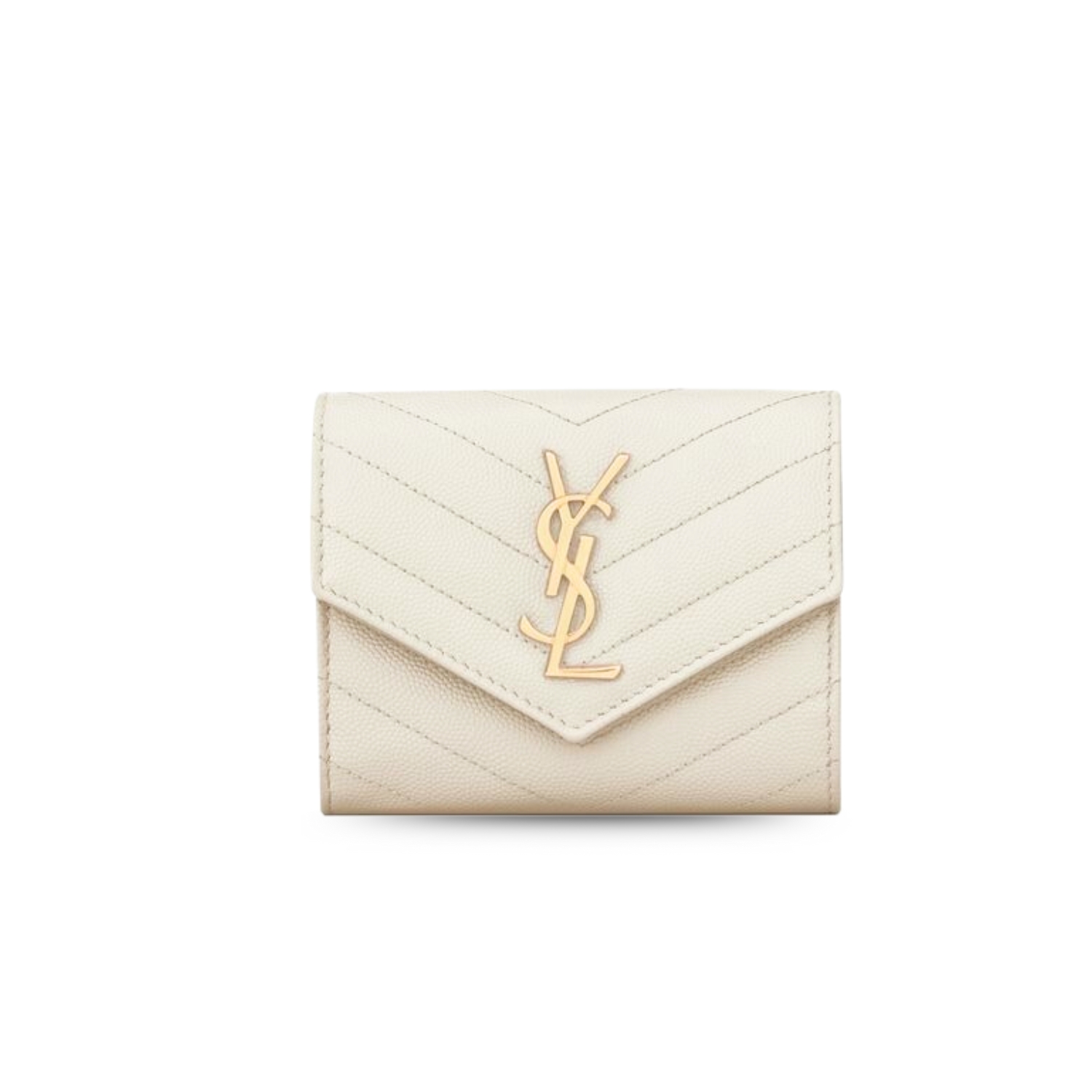 Sa1nt Lau*nt Cassandre Matelaseé Compact Tri Fold Wallet Blanc Vintage For Women 4.9in/12.5cm 403943BOW019207 Y51