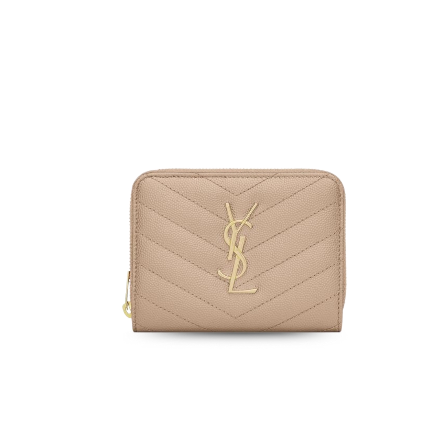 Sa1nt Lau*nt Cassandre Matelaseé Compact Zip Around Wallet Dark Beige For Women 4.7in/12cm 668288BOW012721 Y51