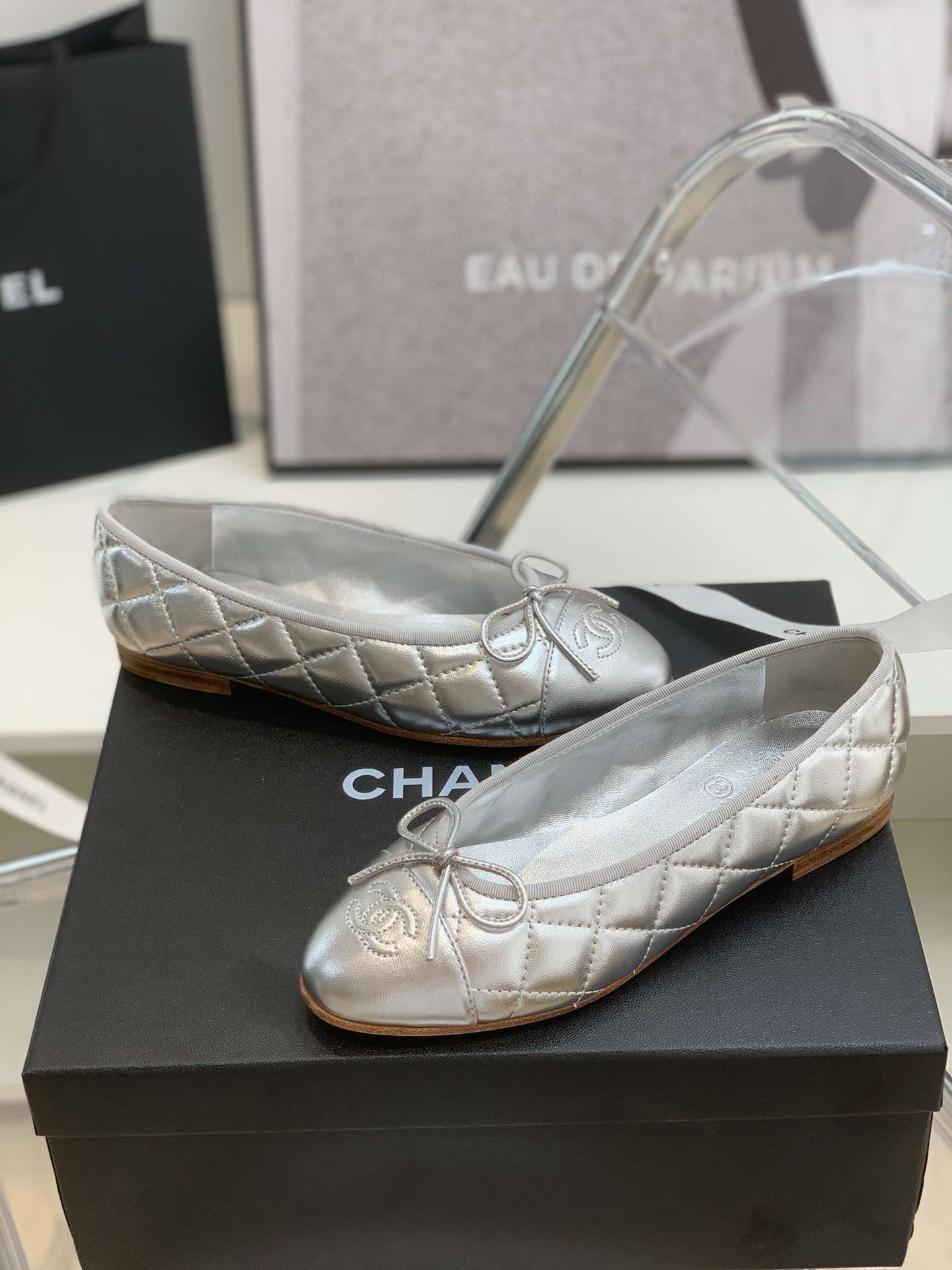 Ch**el Ballet Flats Silver For Women