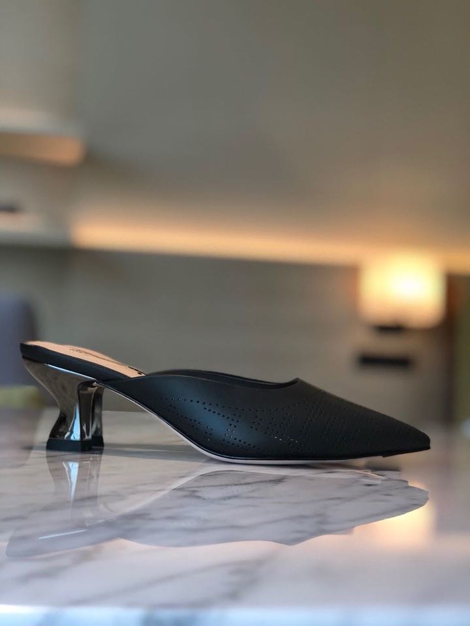 F**di Colibri Perforated FF Sabot Mules 55mm Spring/Summer 2020 Collection, Black