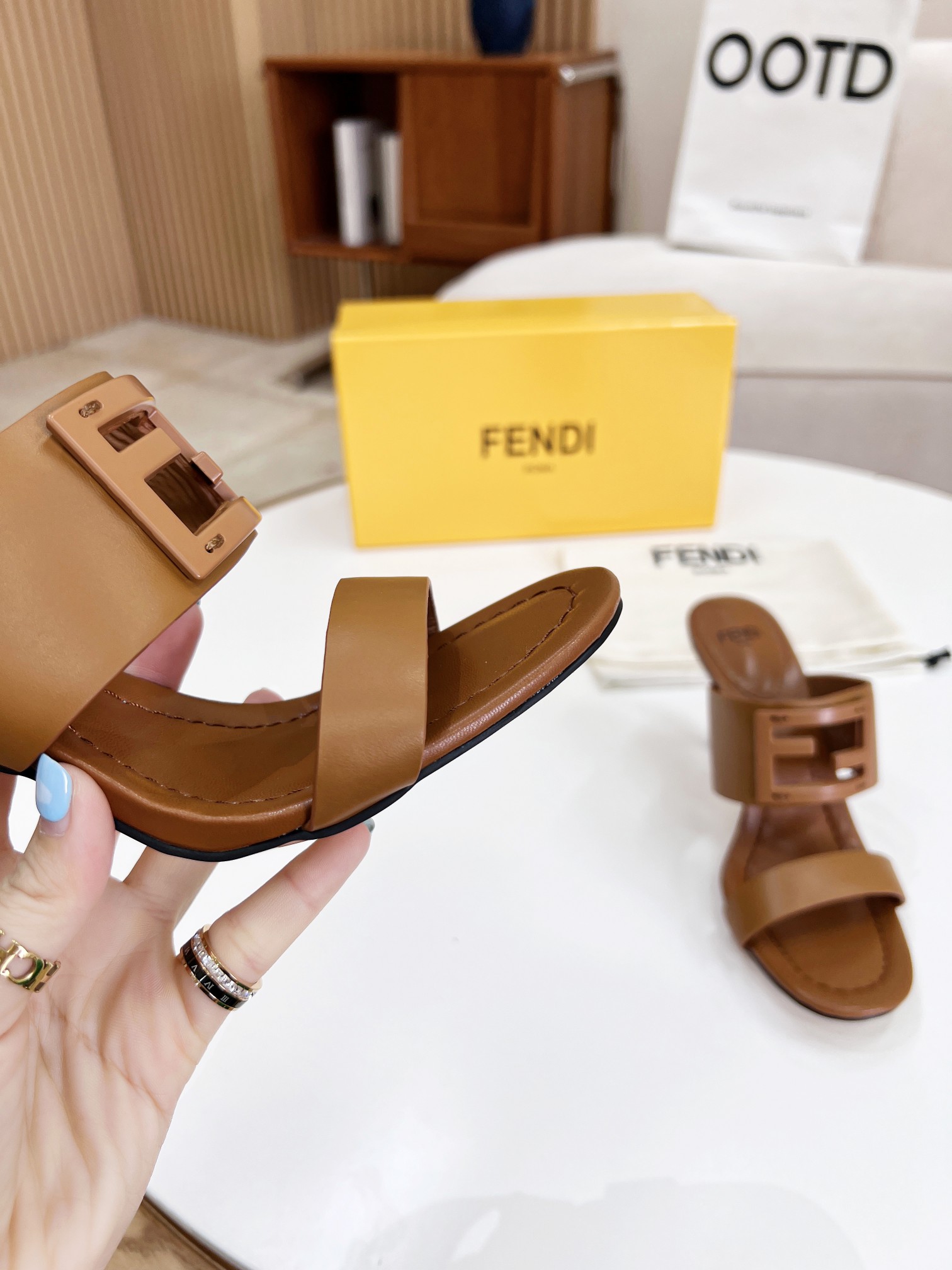 F**di Baguette Brown Heels For Women