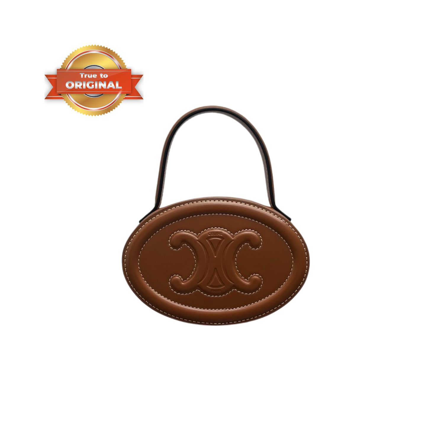 [True-to-ORIGINAL] Ce1i*e Oval Minaudiere Cuir Triomphe Brown For Women 6in/11.5cm – 198613DU6.04LU