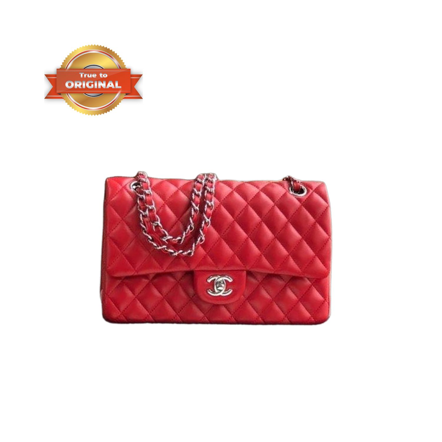 [True-to-ORIGINAL] Ch**el Classic Hand Bag Red For Women 9.9in/25.5cm