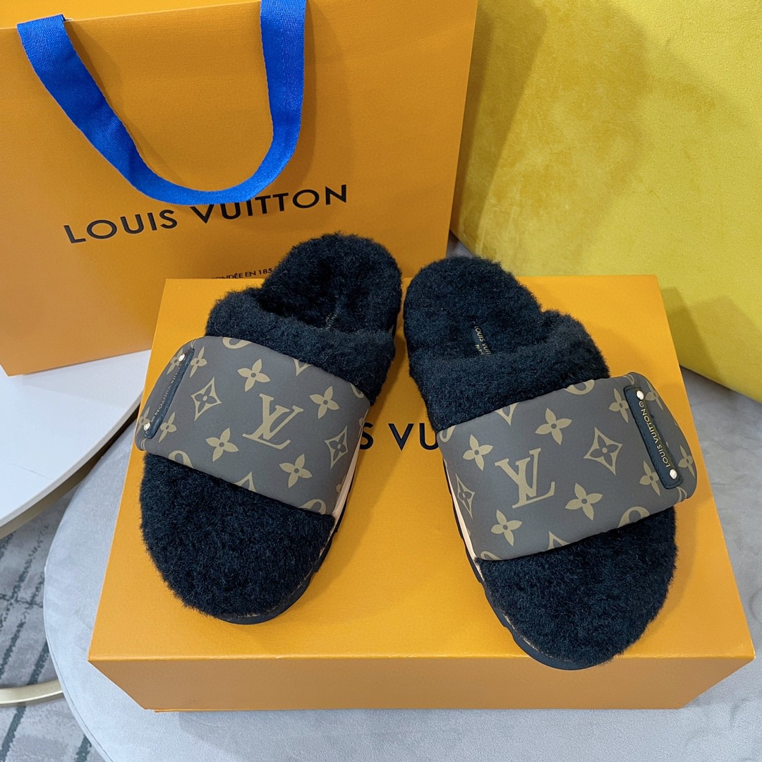 L0vis Vvtt0n Slipper Pillow Flat Comfort Mule Black For Women