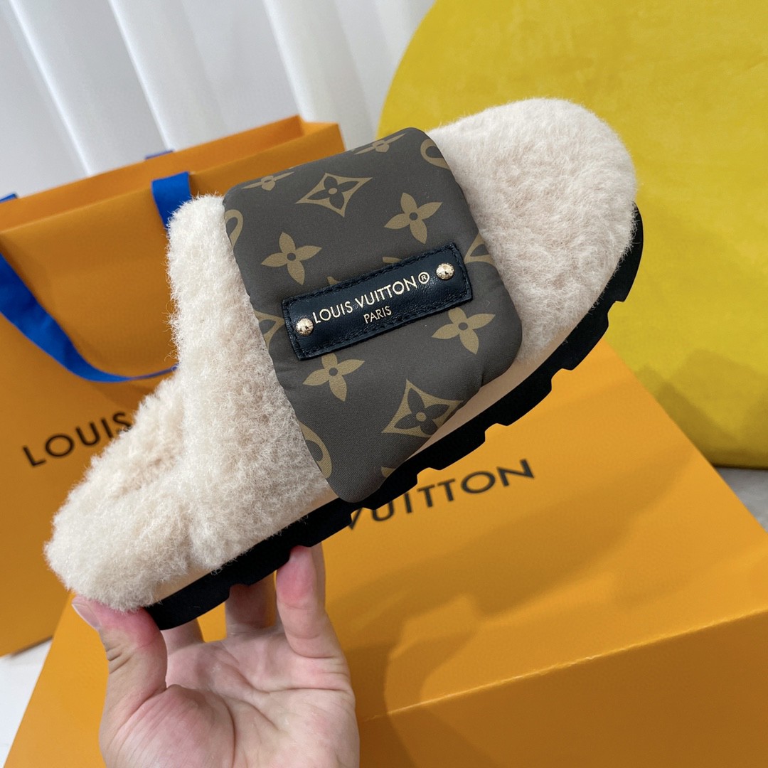 L0vis Vvtt0n Slipper Pillow Flat Comfort Mule Beige For Women