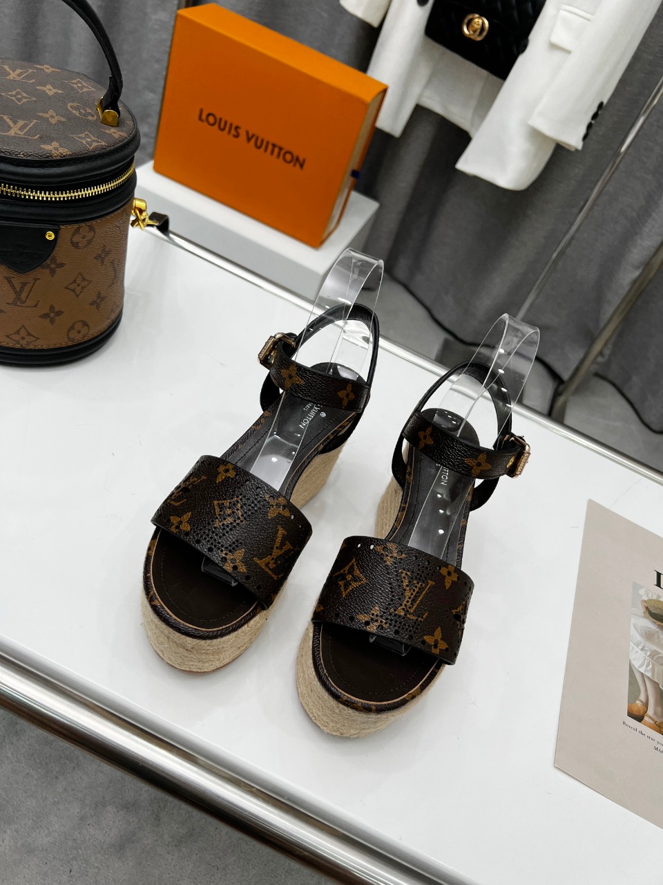 L0vis Vvtt0n Women’s Starboard Wedge Sandal Black And Brown For Women LV