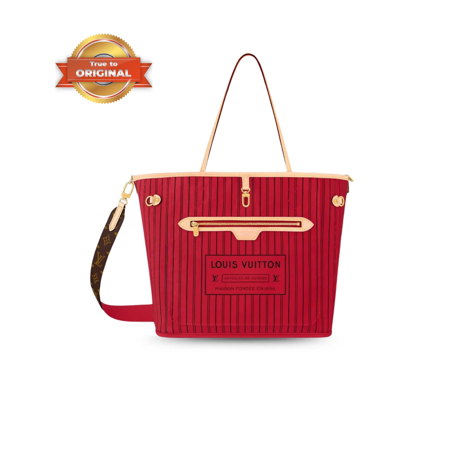 [True-to-ORIGINAL] L0vis Vvtt0n Neverfull Bandoulière Inside Out MM Rouge Sari Textile For Women 31cm/12.2in M12096
