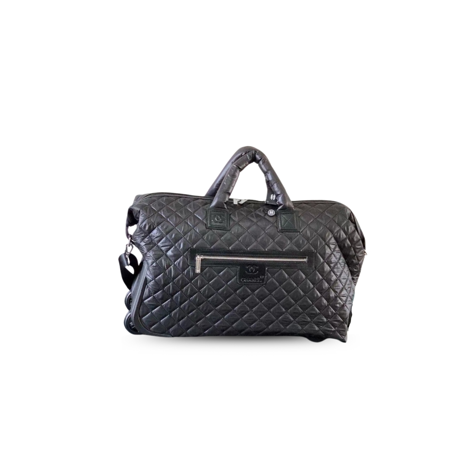 Ch**el Quilted Rolling Duffle Bag Black 20.9in/53cm