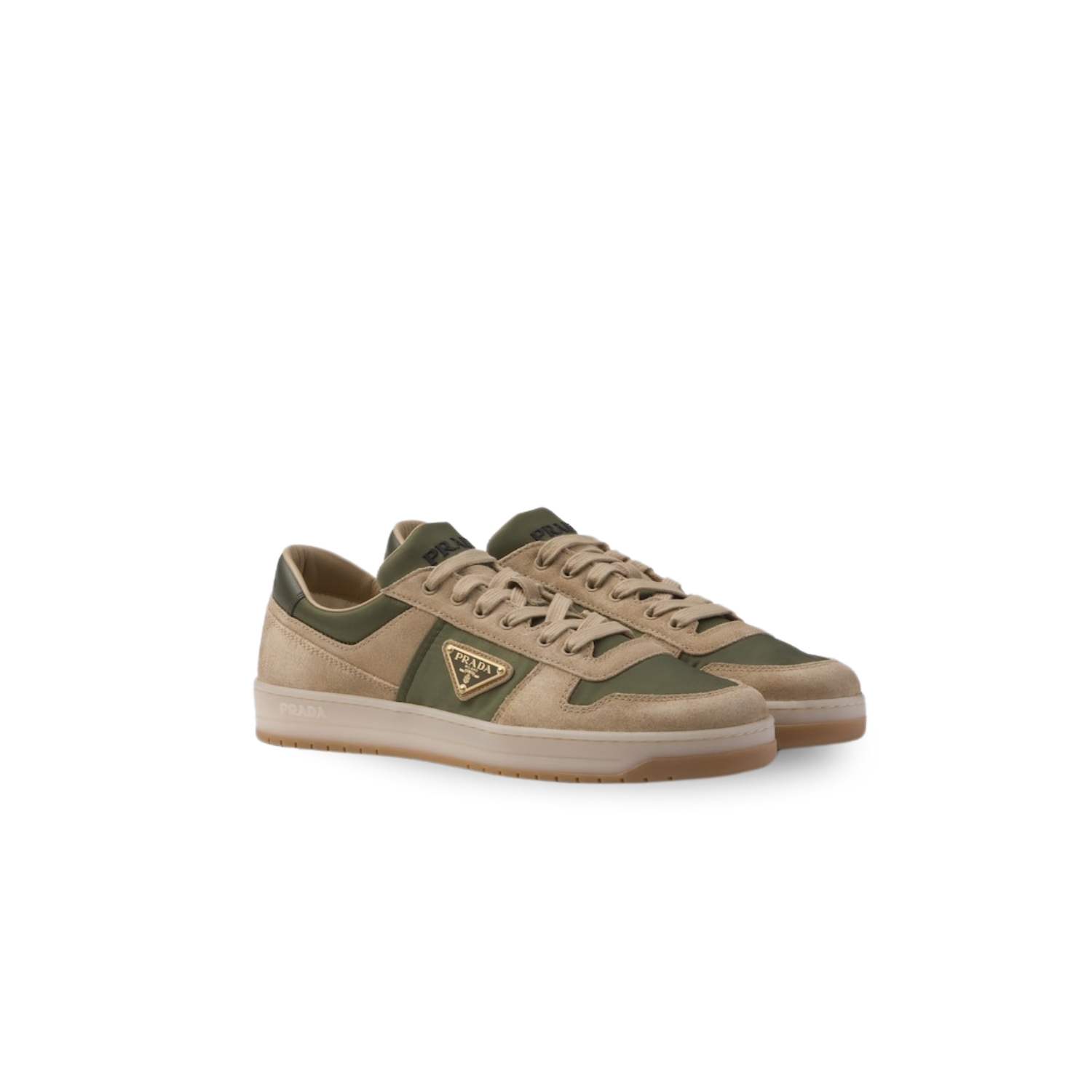 Pra*a Downtown Delavé Suede And Re-Nylon Sneakers Ecru/Military For Men 2EE364_3KUY_F03TK_F_D002
