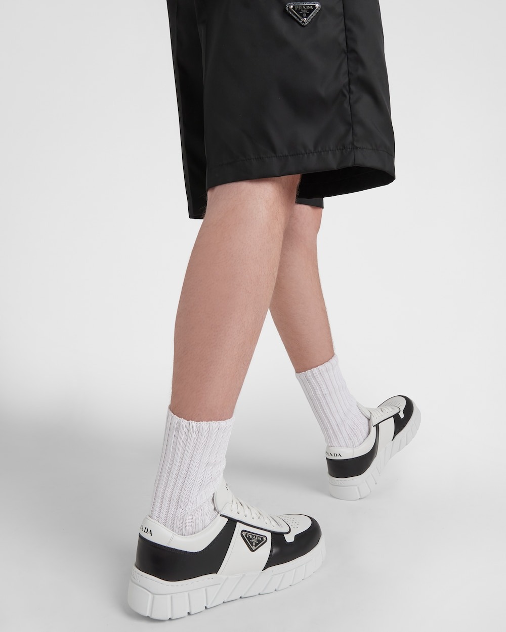 Pra*a Leather Sneakers White/Black For Men 2EE378_3LJ6_F0964