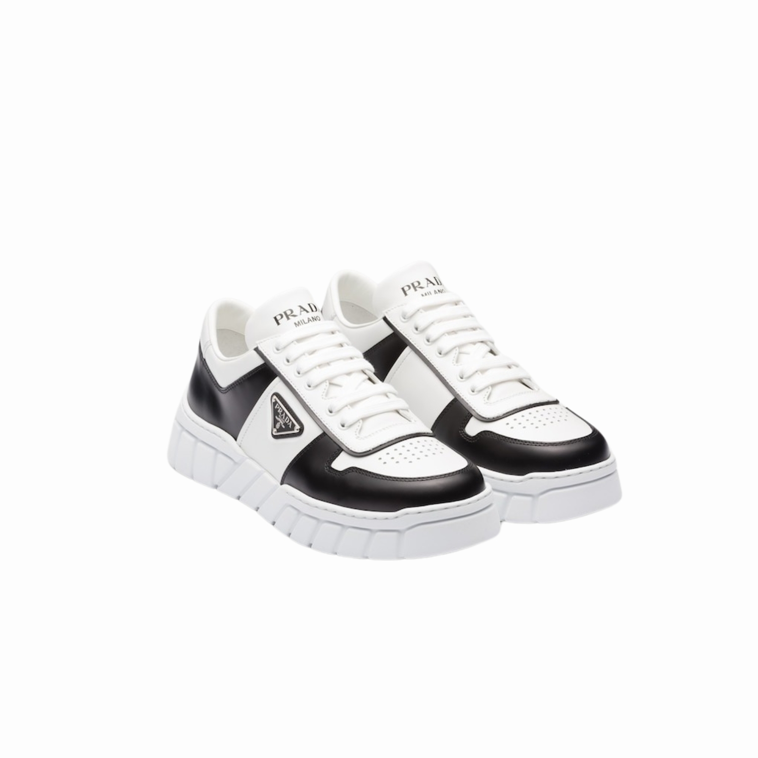 Pra*a Leather Sneakers White/Black For Men 2EE378_3LJ6_F0964