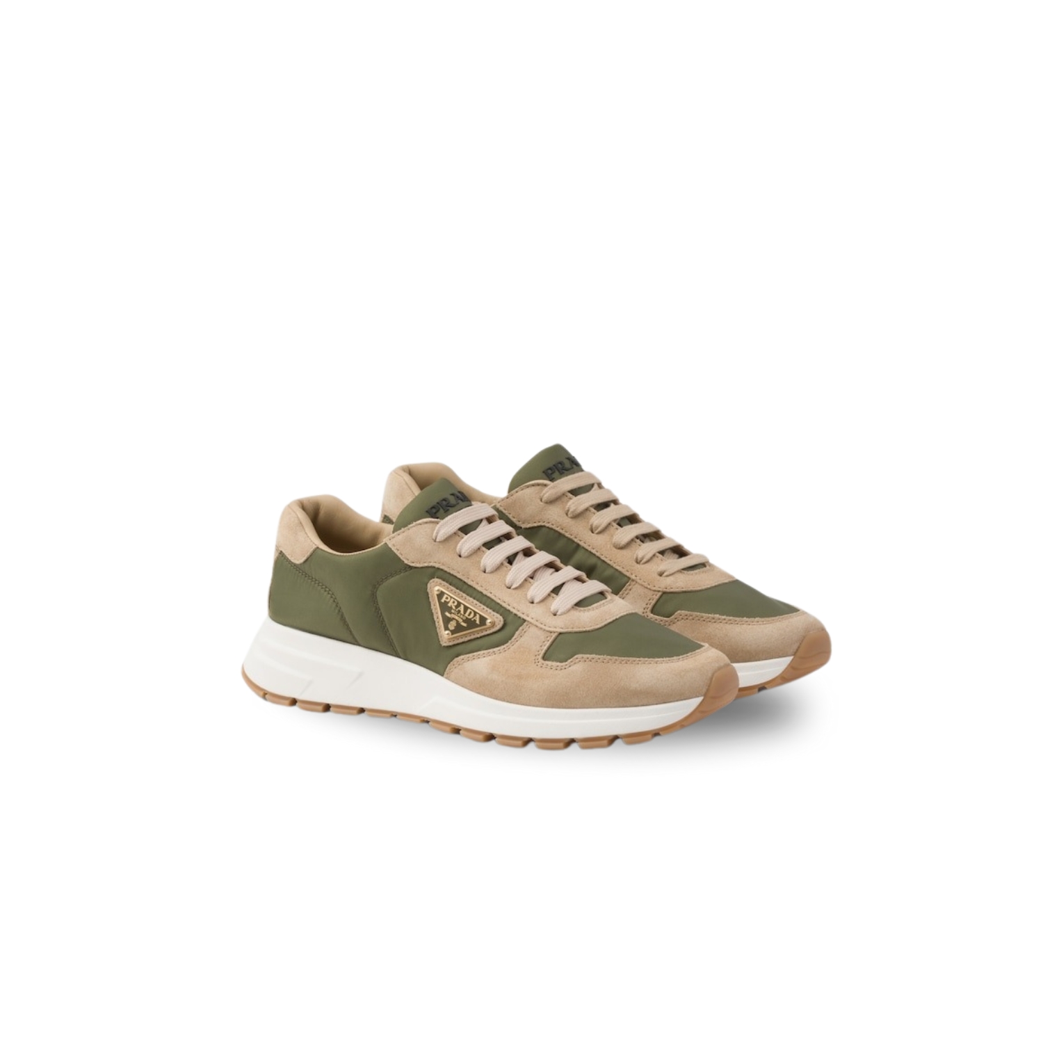 Pra*a Prax 01 Delavé Suede And Re-Nylon Sneakers Ecru/Military For Men 2EE369_3KUY_F03TK_F_D002