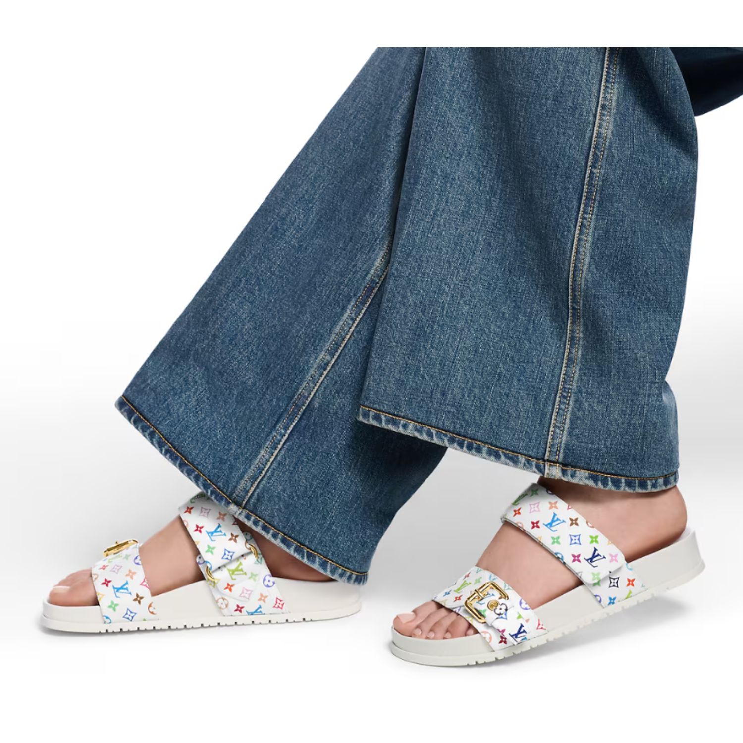 L0vis Vvtt0n LV x TM Bom Dia Flat Comfort Mule Multicolored Blanc For Women – 1AGXU3