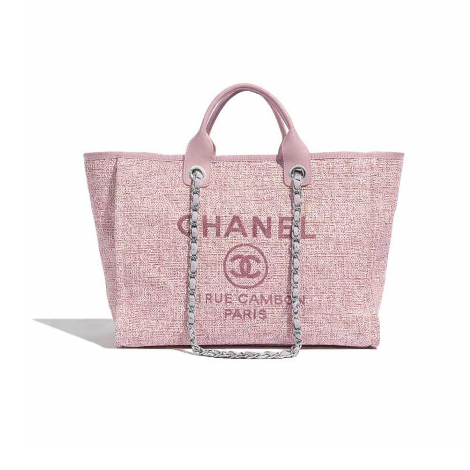 Ch**el Deauville Tote Bag 14.9in/ 38cm Pink Silver-Hardware For Women A66941
