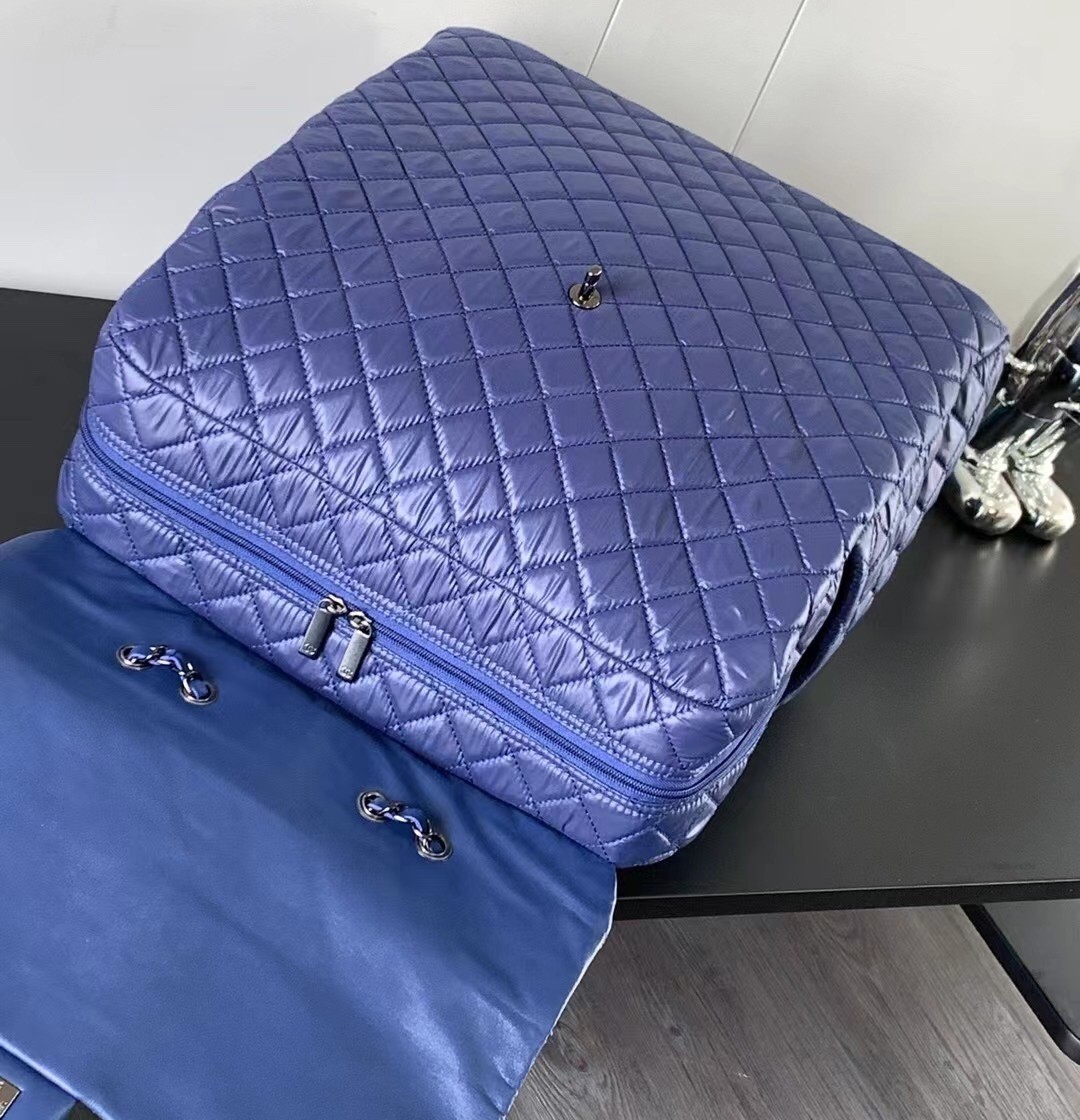 Ch**el Classic Quilted Suitcase Blue 17.7in/45cm