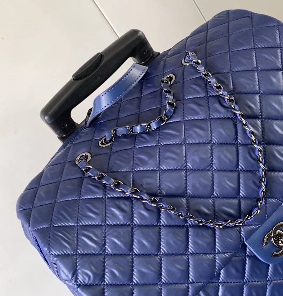 Ch**el Classic Quilted Suitcase Blue 17.7in/45cm