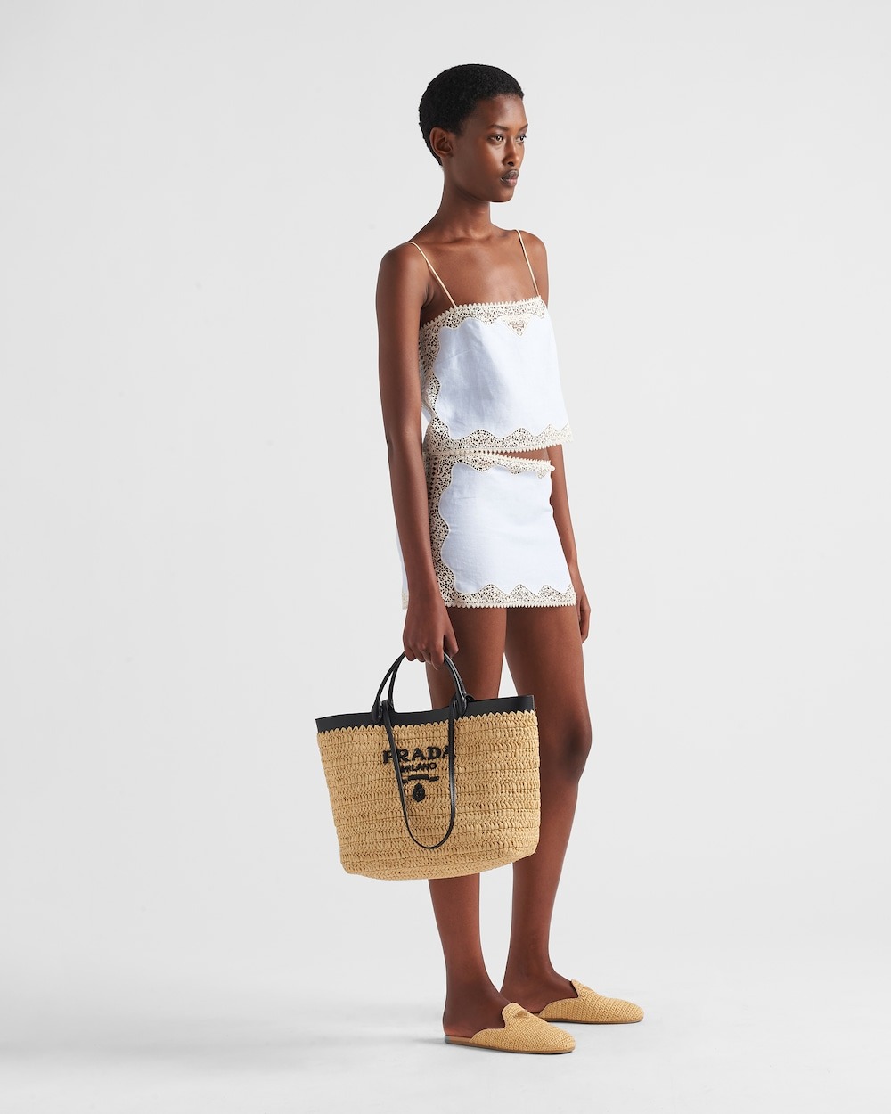 Pra*a Medium Crochet Tote Bag Tan For Women 29cm/11in – 1BG499_2M2Q_F0I55_V_GOO