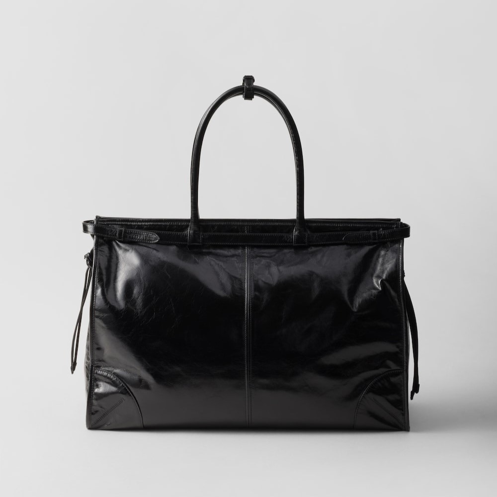 Pra*a Bonnie Leather Tote Bag Black For Men 19.7in/50cm 2VG128_2CYR_F0002_V_OOO