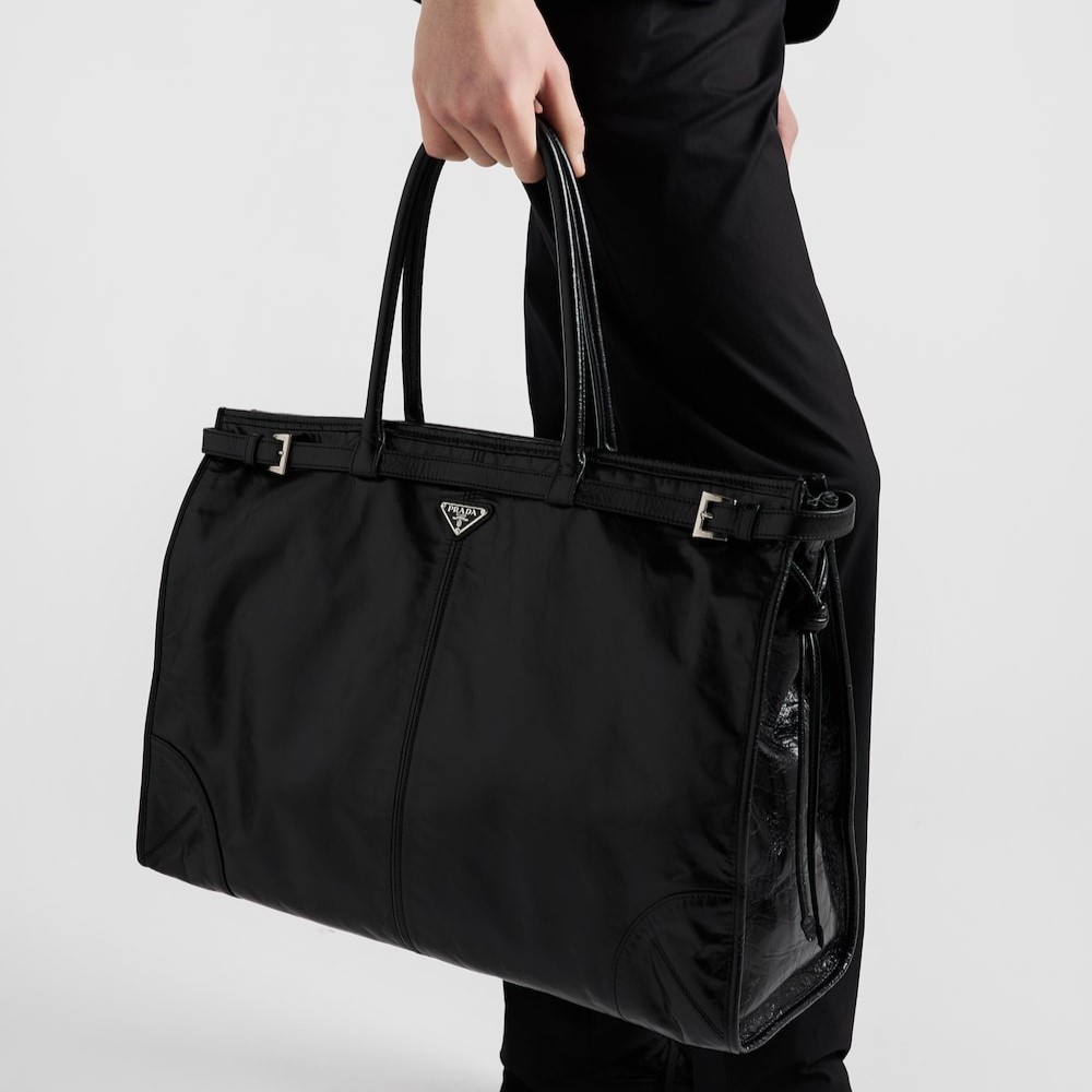 Pra*a Bonnie Leather Tote Bag Black For Men 19.7in/50cm 2VG128_2CYR_F0002_V_OOO