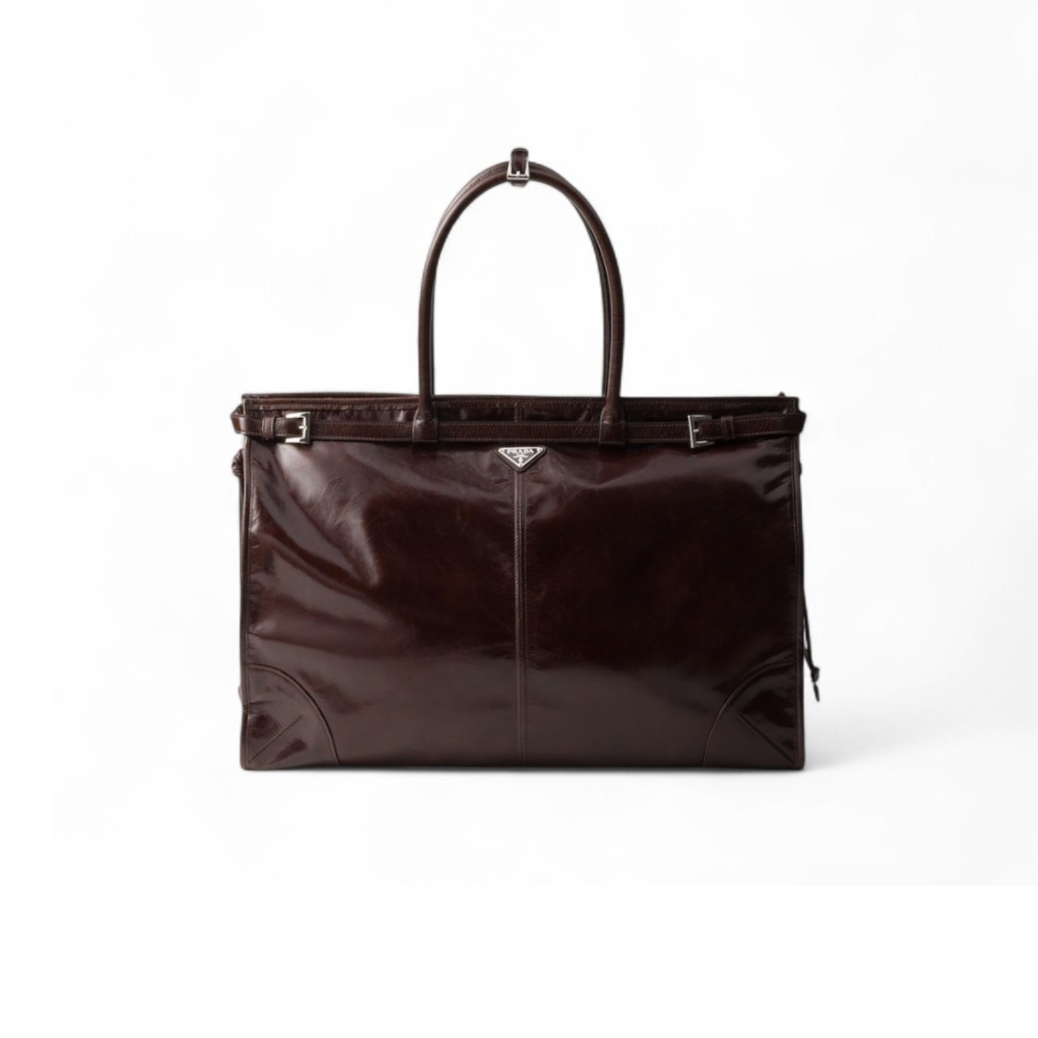 Pra*a Bonnie Leather Tote Bag Dark Brown For Men 19.7in/50cm 2VG128_2CYR_F01D6_V_OOO