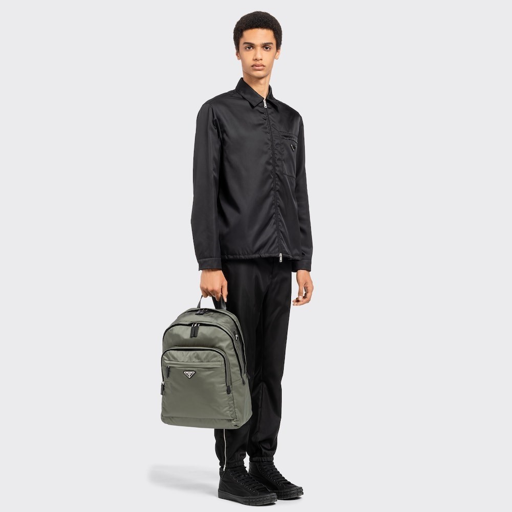 Pra*a Re-Nylon And Leather Backpack Forest Green For Men 12.2in/31cm 2VZ048_2DMG_F0414_V_OOO