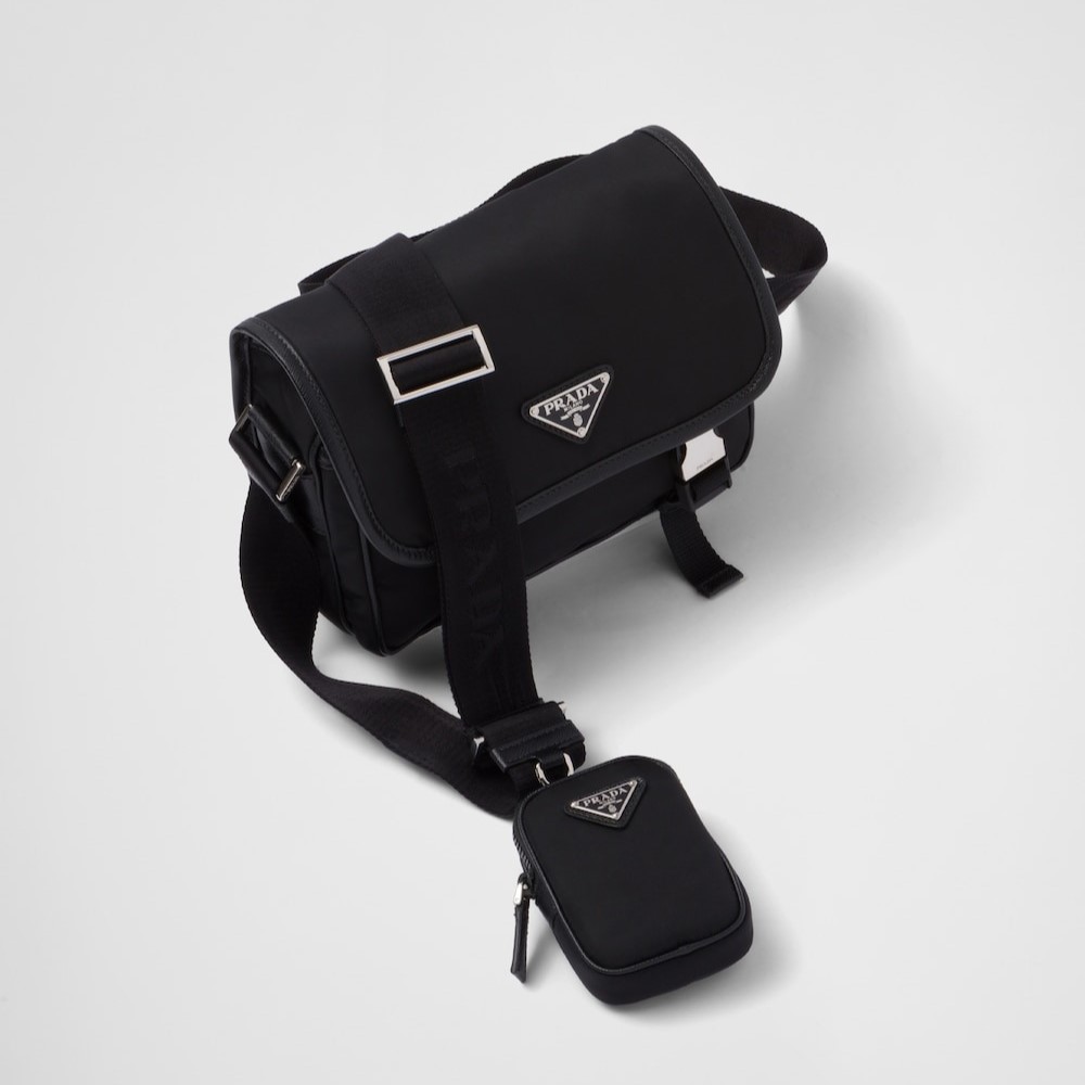 Pra*a Re-Nylon And Leather Shoulder Bag For Men 8.7in/22cm 2VD034_2DMH_F0002_V_XOP