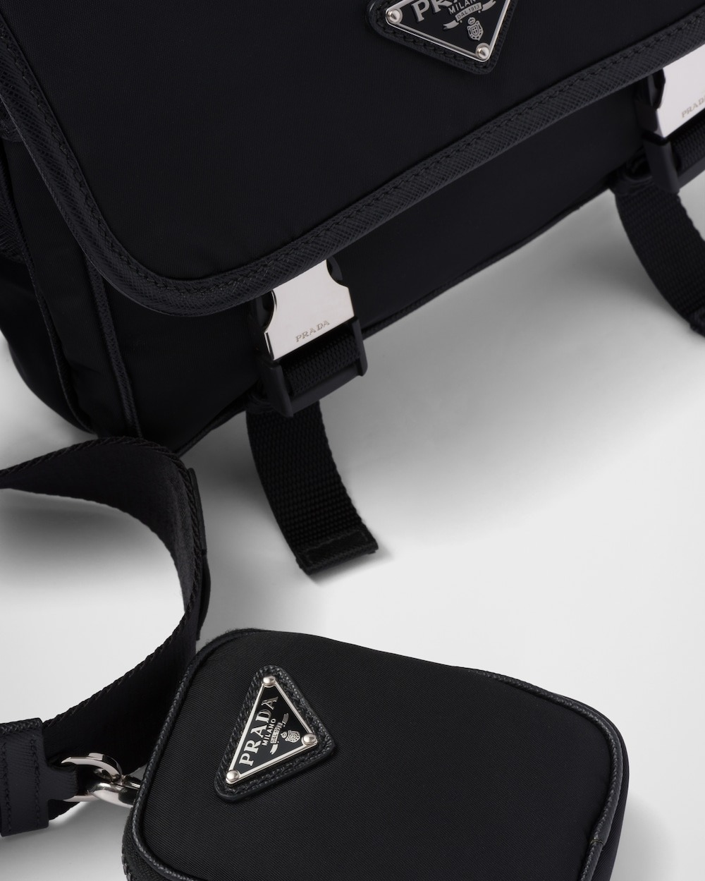 Pra*a Re-Nylon And Leather Shoulder Bag For Men 8.7in/22cm 2VD034_2DMH_F0002_V_XOP