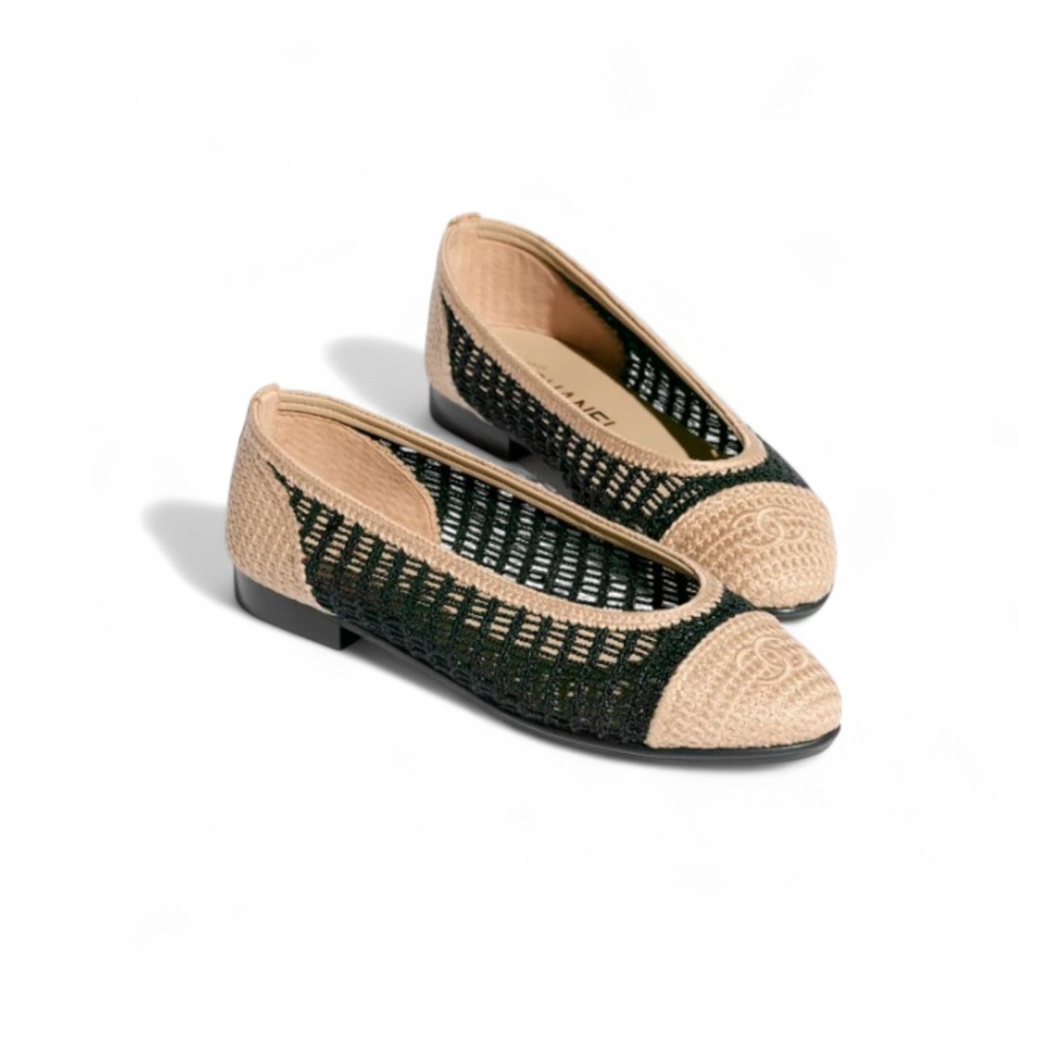 Ch**el Raffia Ballet Flats Black/Beige For Women G46352-B19806-NAFBB