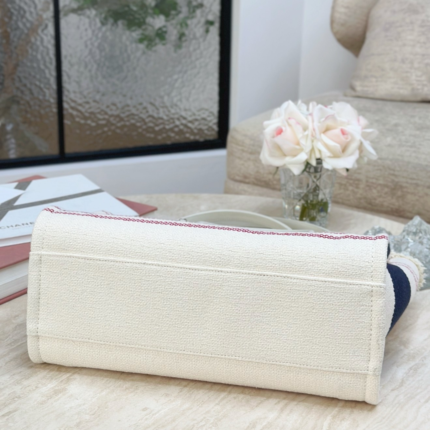 Ch**el Large Deauville Tote Bag Beige For Women 35cm/14in