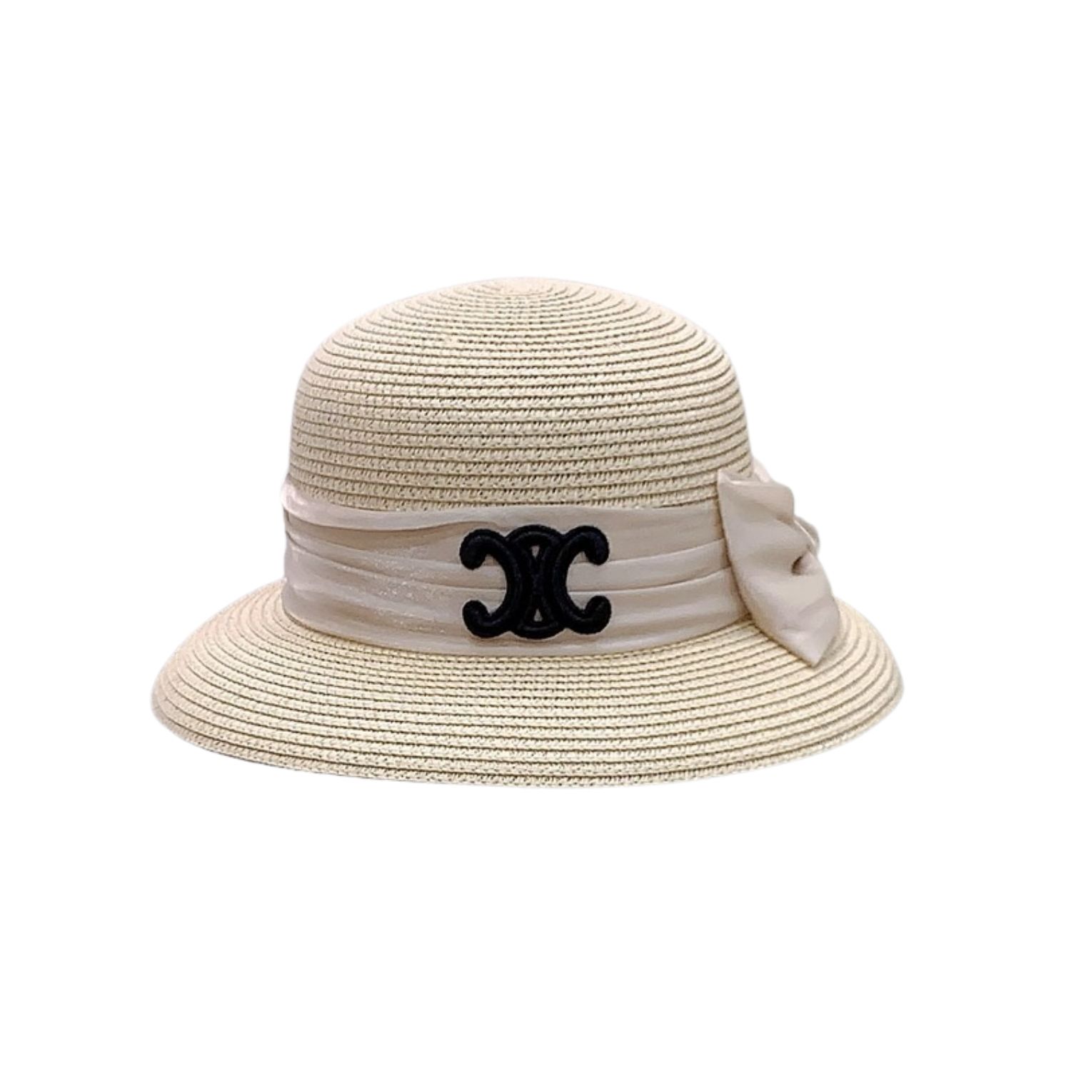 Ce1i*e Straw Hat With Satin Ribbon Bow Beige For Women 58cm/22.8in