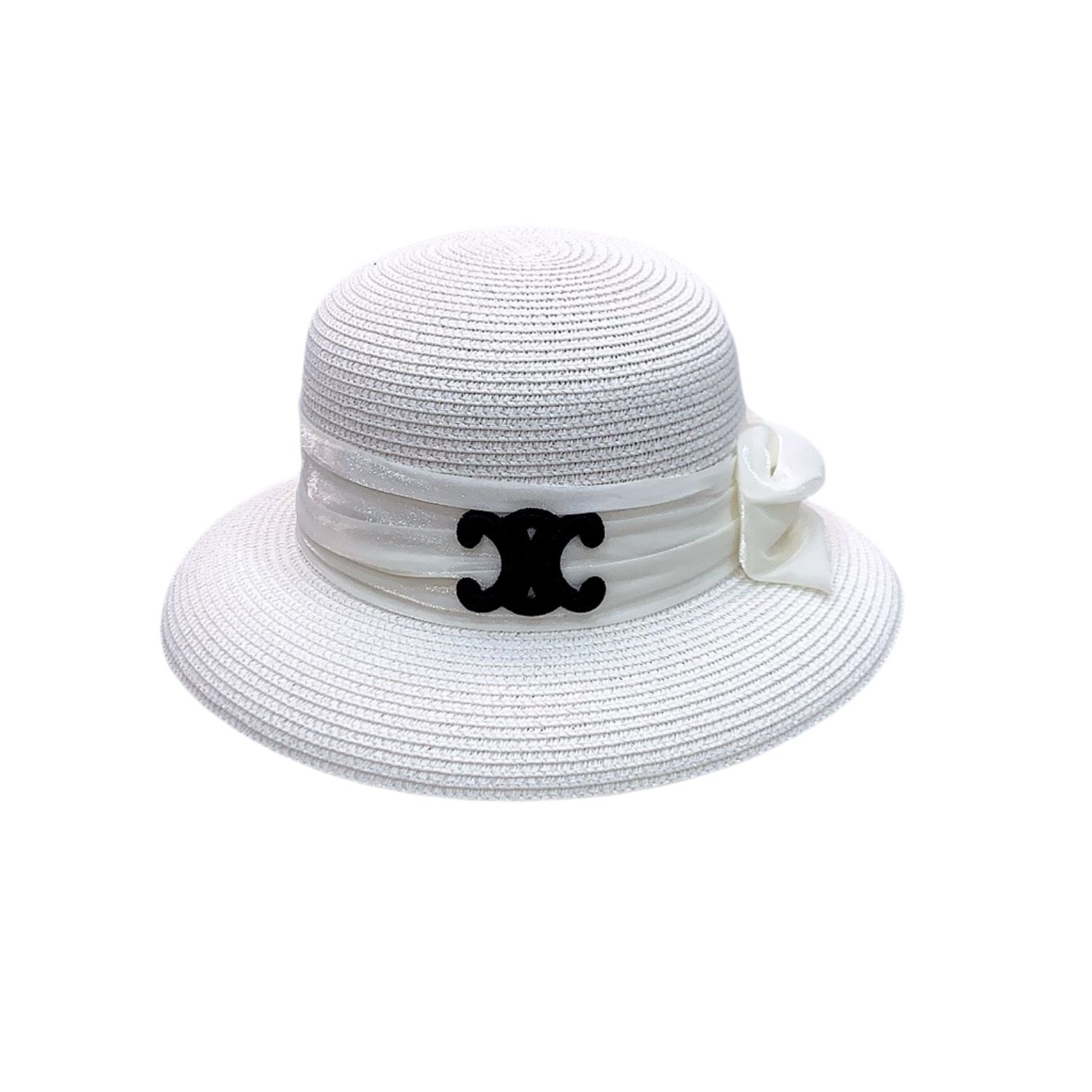 Ce1i*e Straw Hat With Satin Ribbon Bow White For Women 58cm/22.8in
