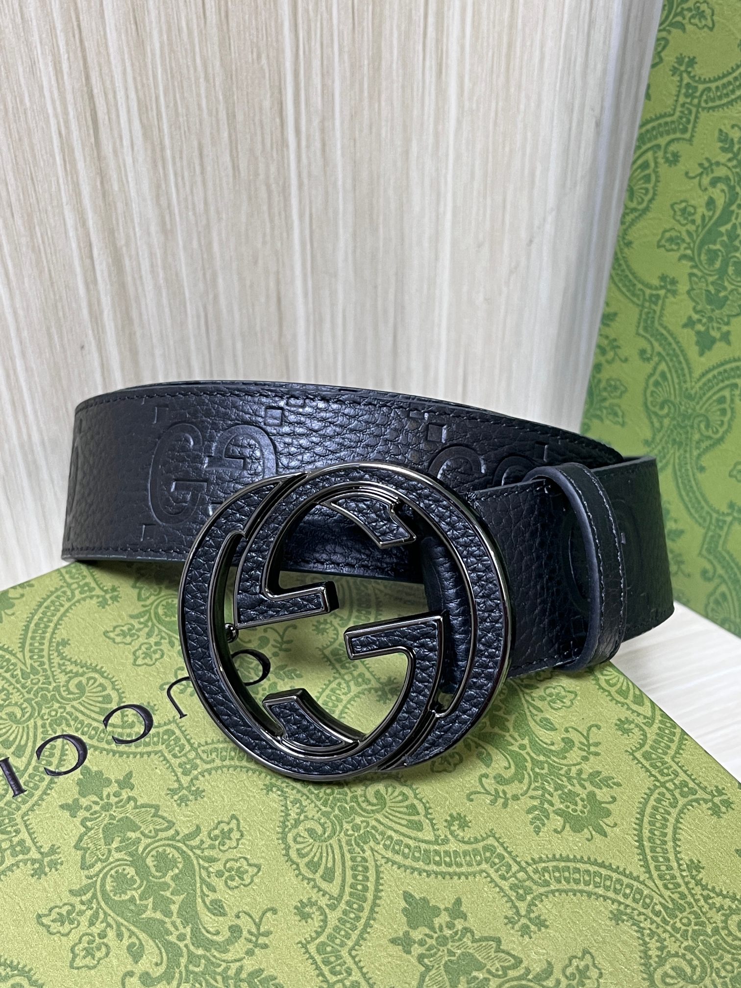 Gvc*1 GG Marmont Circle Buckle Belt Black Leather With Black Trim 40mm