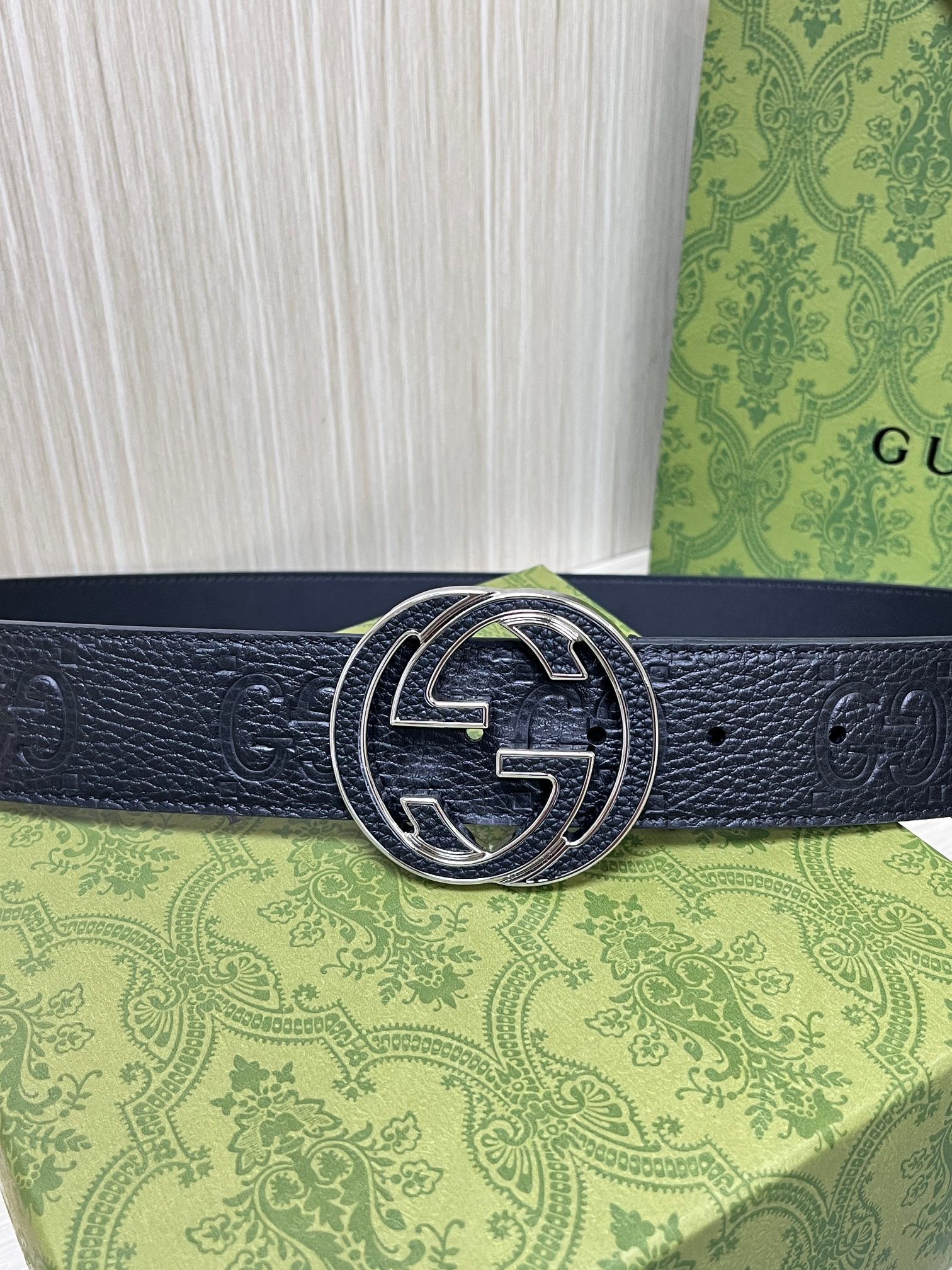 Gvc*1 GG Marmont Circle Buckle Belt Black Leather With Silver Trim 40mm