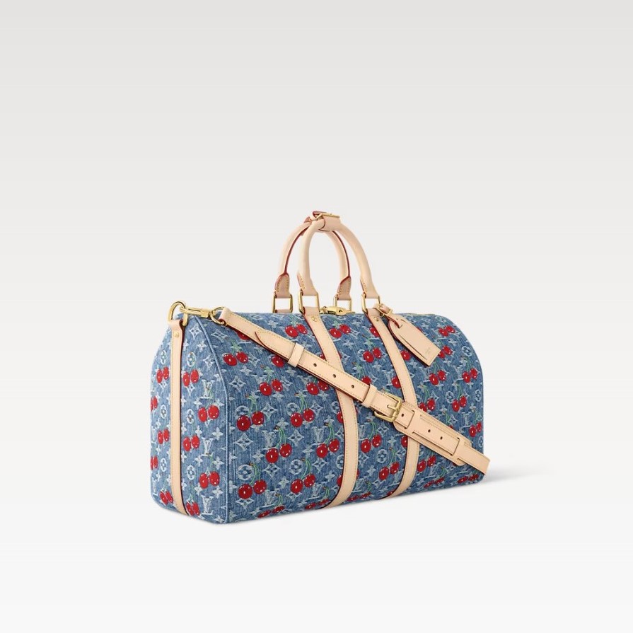 [True-to-ORIGINAL] L0vis Vvtt0n LV x TM Keepall Bandoulière 45 Cherry Denim 17.7in/45 cm M13875