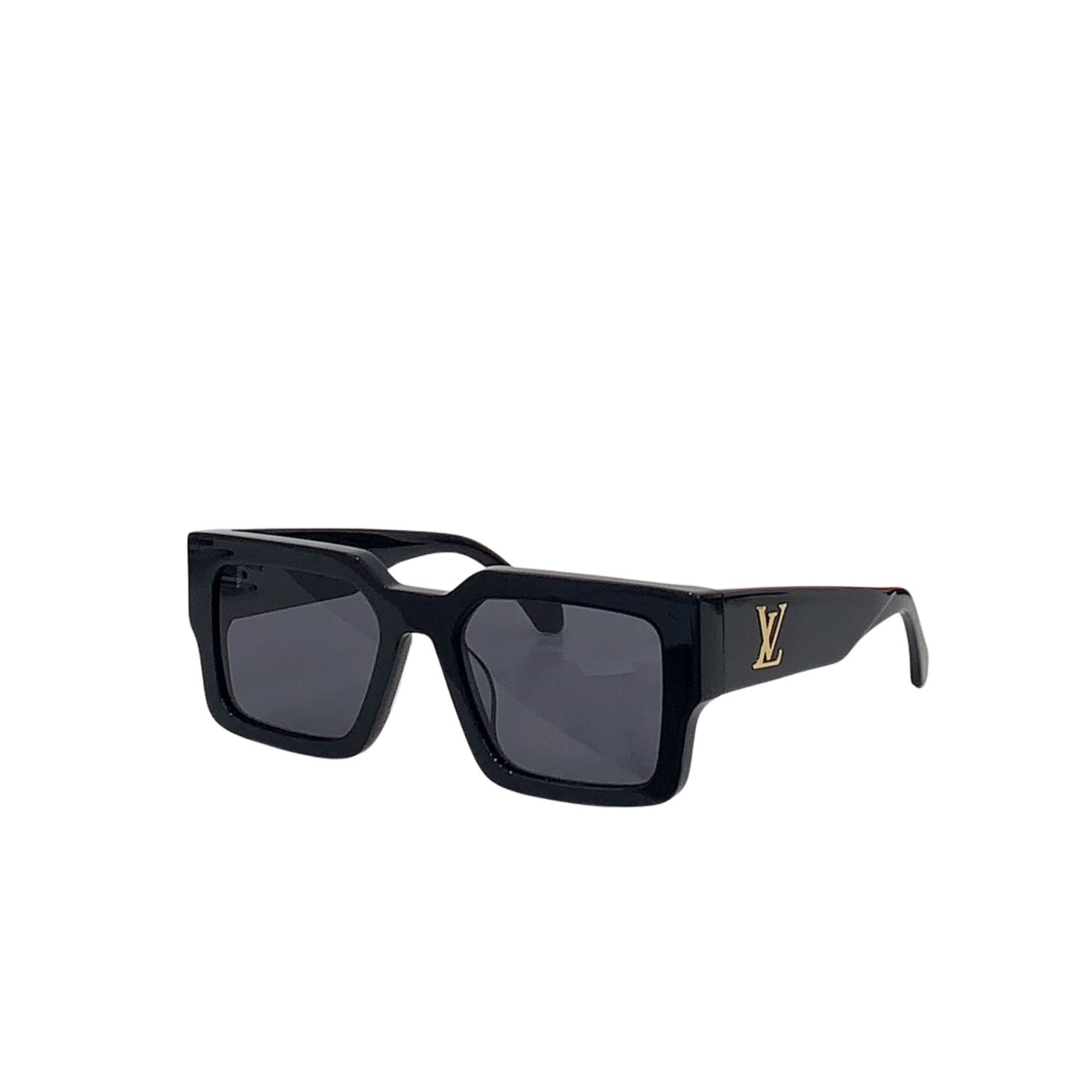 L0vis Vvtt0n Square Millionaires Sunglasses Solid Black With Gold Logo LV