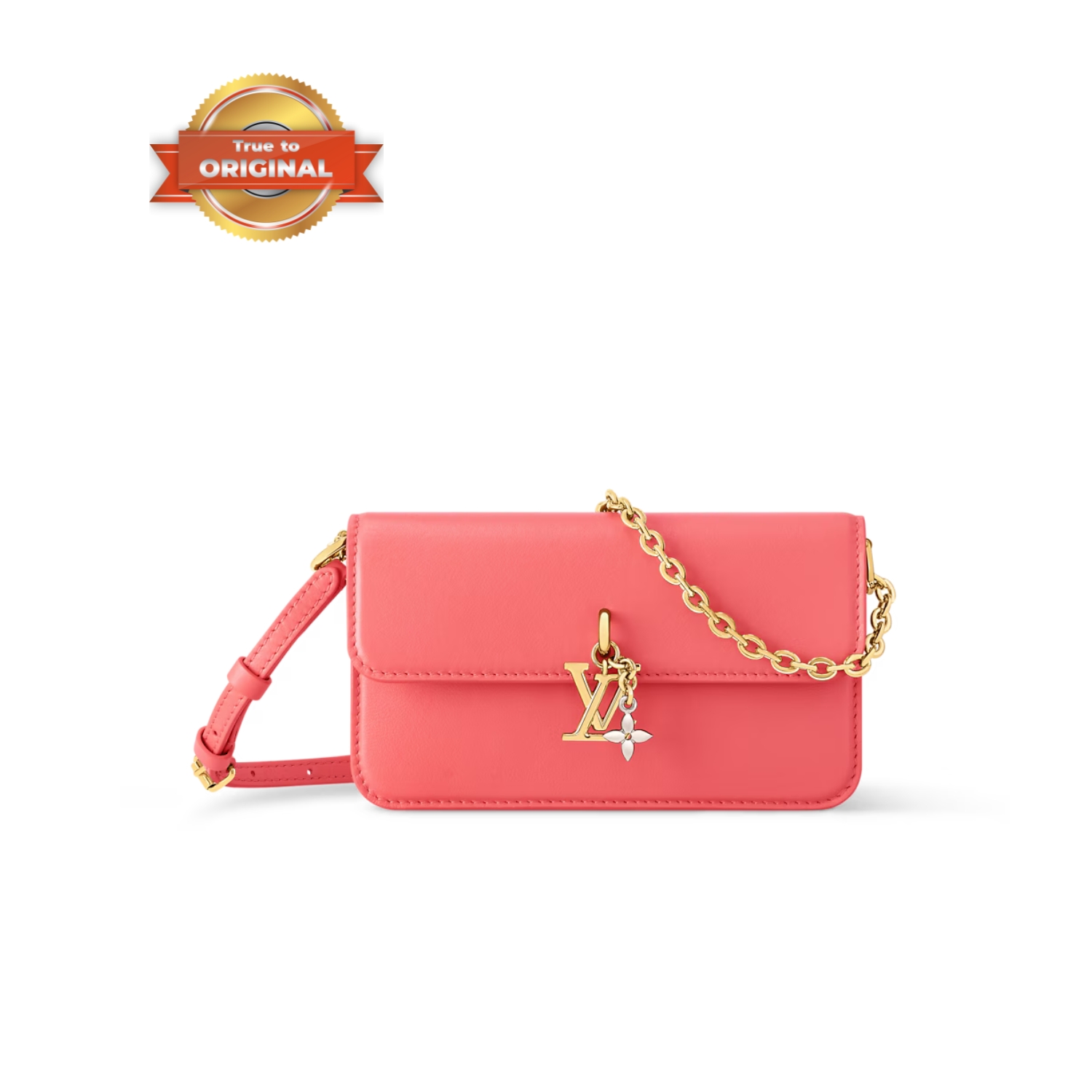 [True-to-ORIGINAL] L0vis Vvtt0n Wallet On Chain LV Bloom Sweet Coral For Women 7.9in/20cm M14548