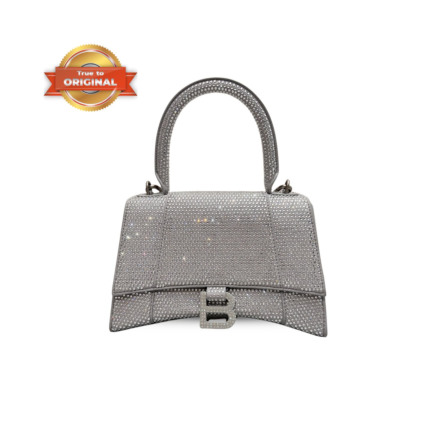 [True-to-ORIGINAL] Ba1en*iaga Furry Hourglass Small Handbag With Rhinestones In Grey For Women 24cm/9.4in