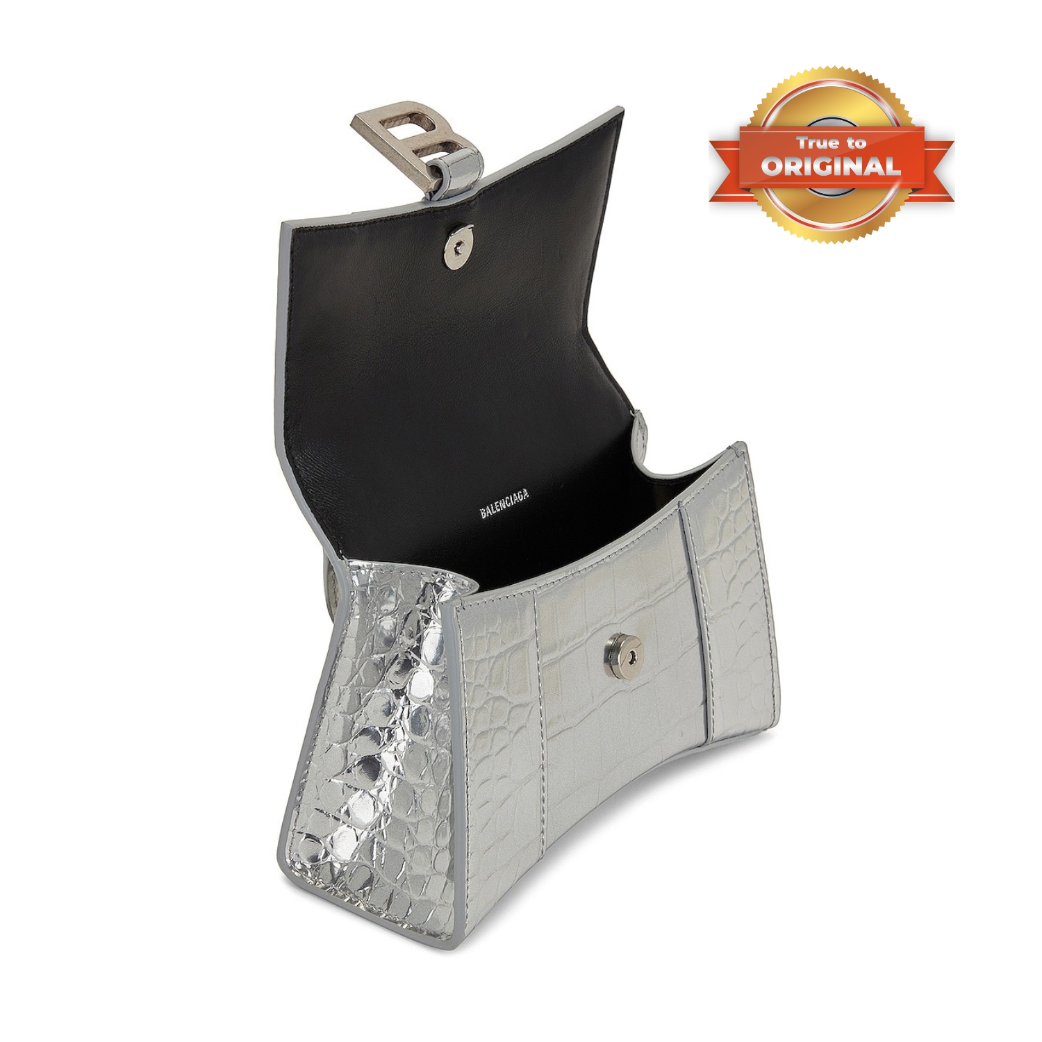 [True-to-ORIGINAL] Ba1en*iaga XS Hourglass Top Handle Bag Metallic Silver For Women 19cm/7.5in 592833-1S4CY-8110