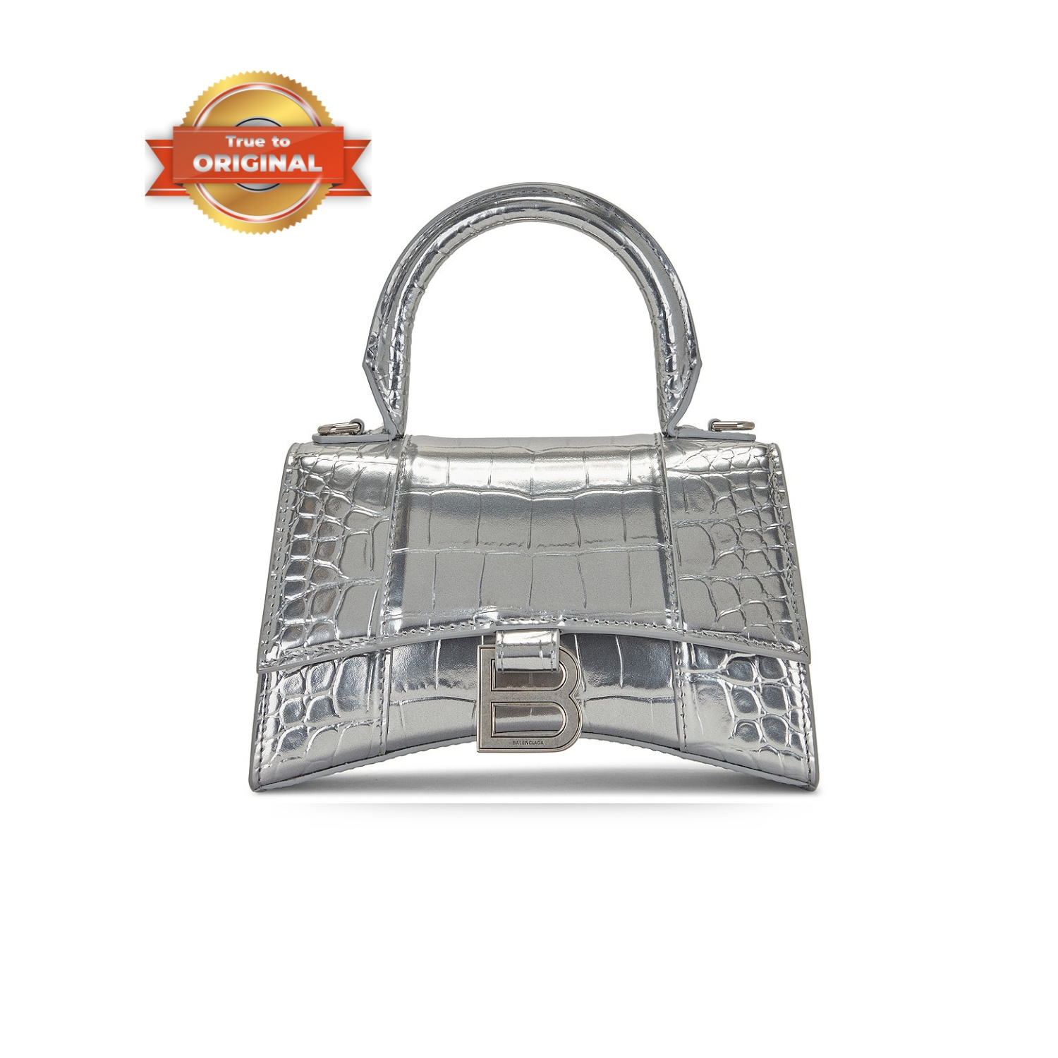 [True-to-ORIGINAL] Ba1en*iaga XS Hourglass Top Handle Bag Metallic Silver For Women 19cm/7.5in 592833-1S4CY-8110
