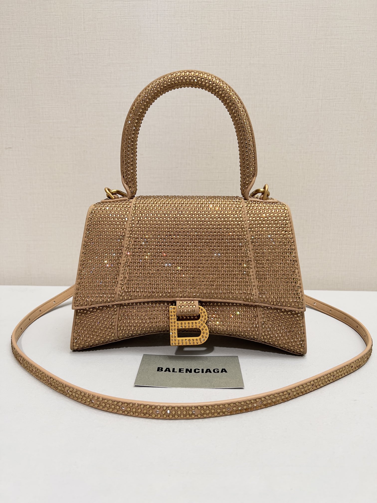 [True-to-ORIGINAL] Ba1en*iaga Furry Hourglass Small Handbag With Rhinestones In Yellow For Women 24cm/9.4in