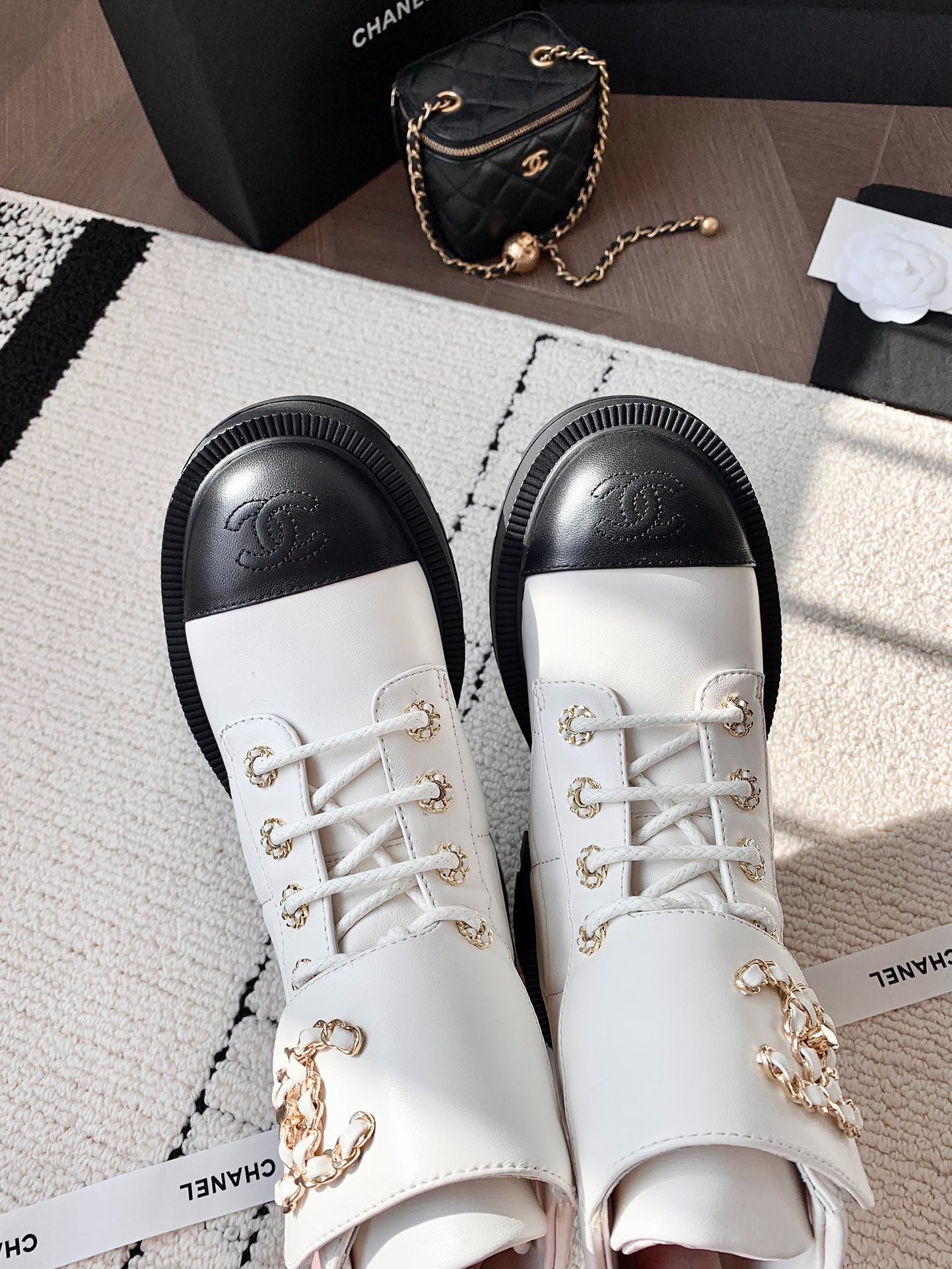Ch**el Quilted Platform Ankle Boots White For Women
