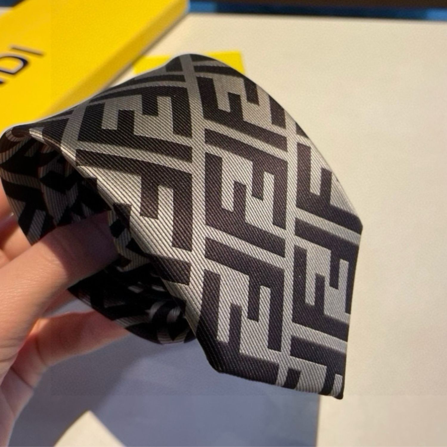 F**di FF Logo Silk Tie in Beige And Dark Brown For Men