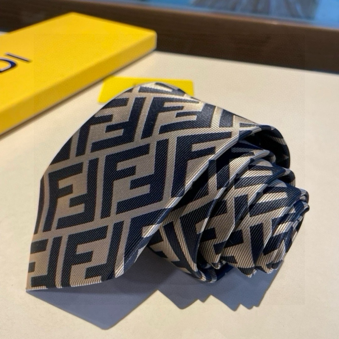 F**di FF Logo Silk Tie in Navy and Beige For Men